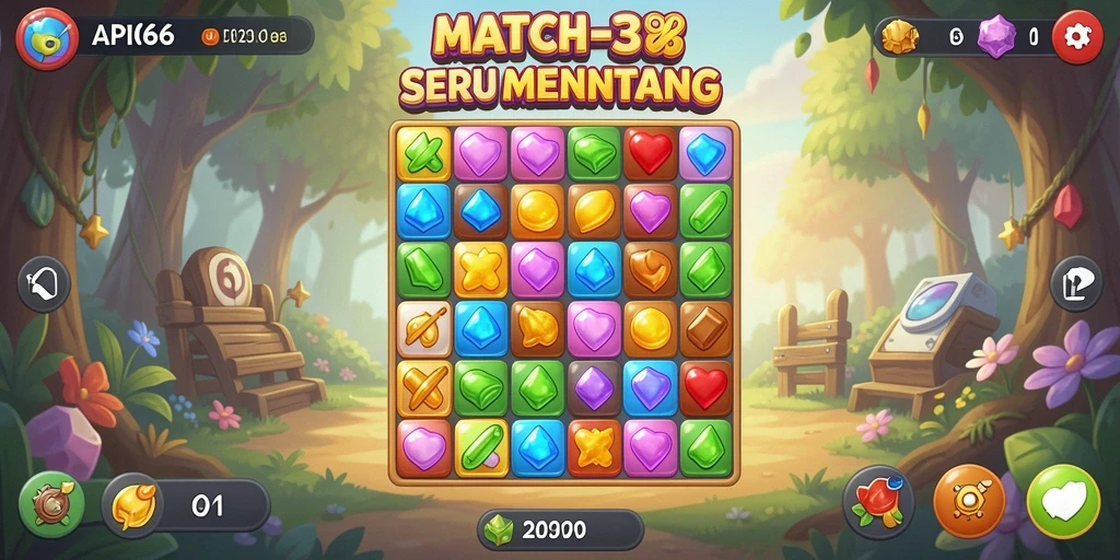 Tampilan permainan API66 yang penuh warna dan menarik dalam gameplay Match-3.