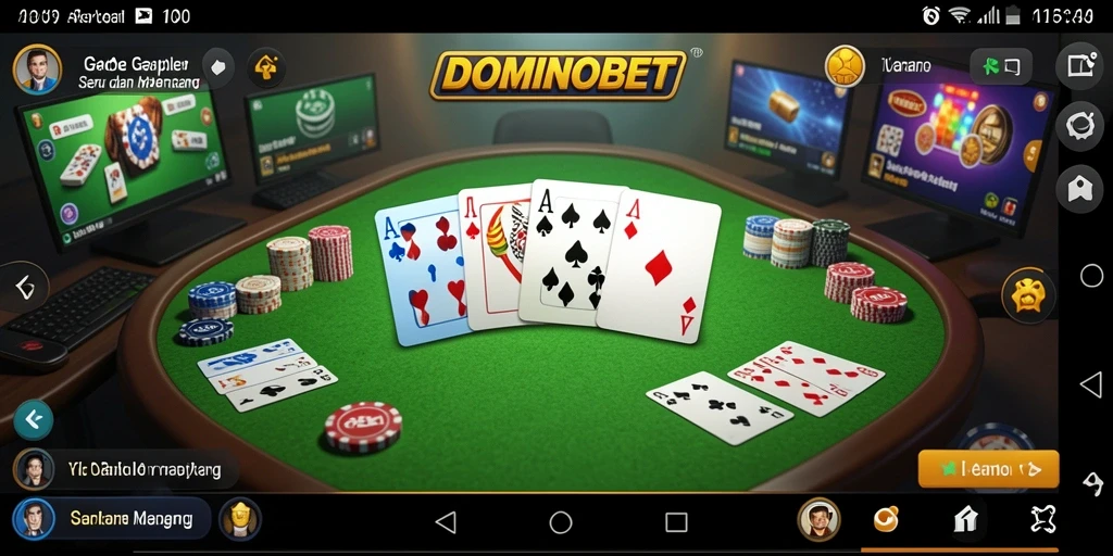 Tampilan gameplay seru dalam DOMINOBET yang menunjukkan pertandingan Gaple.