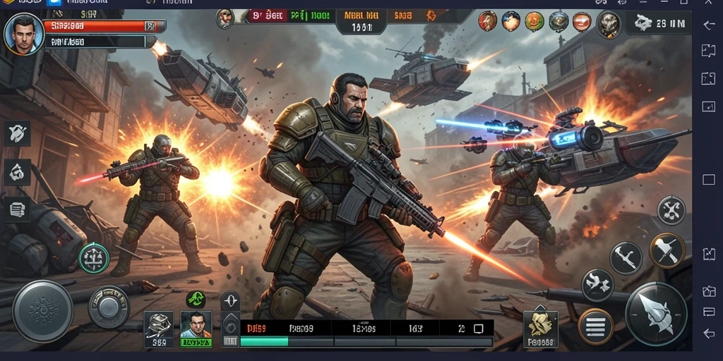 Screenshot menunjukkan pertempuran intens dalam permainan strategi DS99.