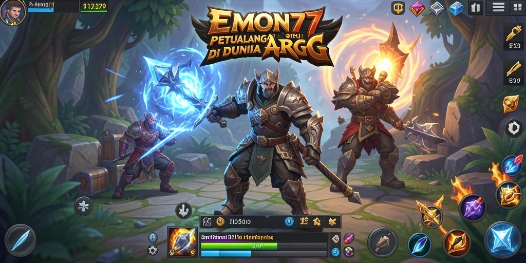 Tangkapan layar gameplay EMON77 yang menampilkan aksi pertempuran seru.