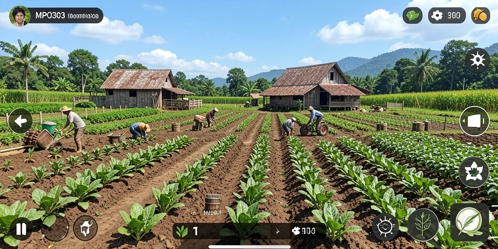 Screenshot MPO303 menampilkan suasana gameplay pertanian yang mendetail dan menarik.