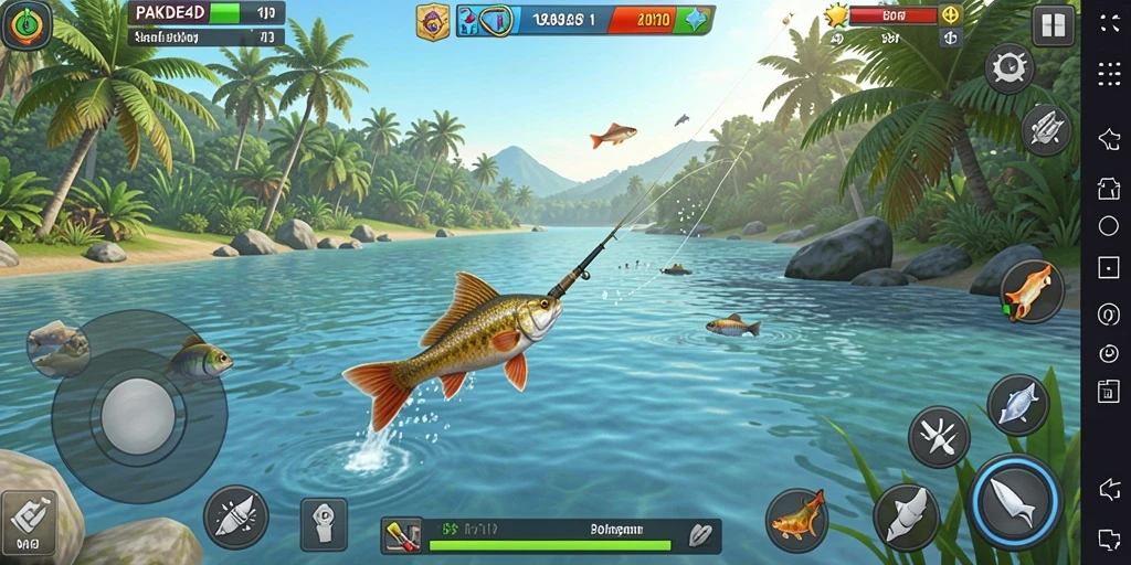 Tampilan gameplay PAKDE4D yang menampilkan aksi memancing seru.