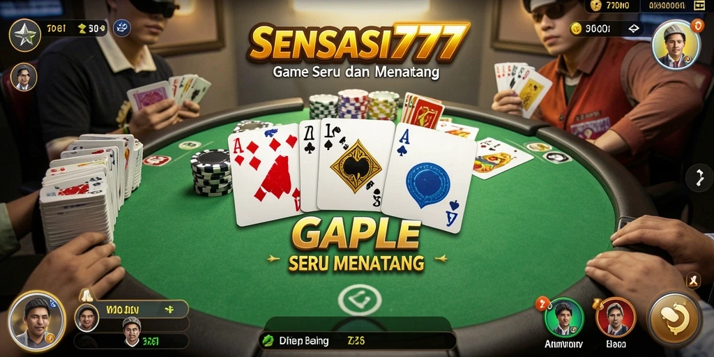 Screenshot gameplay SENSASI777 yang menampilkan kartu dan papan Gaple.
