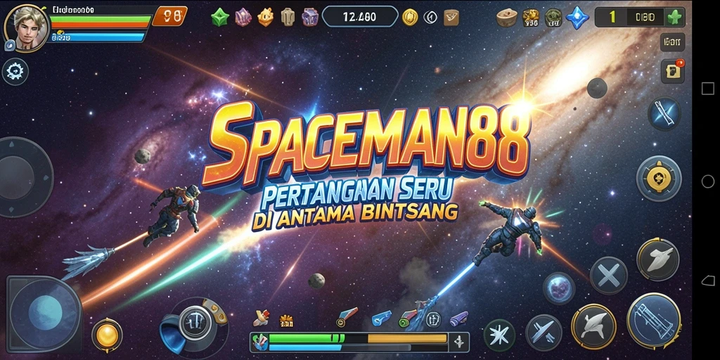 Tampilan seru gameplay SPACEMAN88 dalam aksi bertarung di luar angkasa.