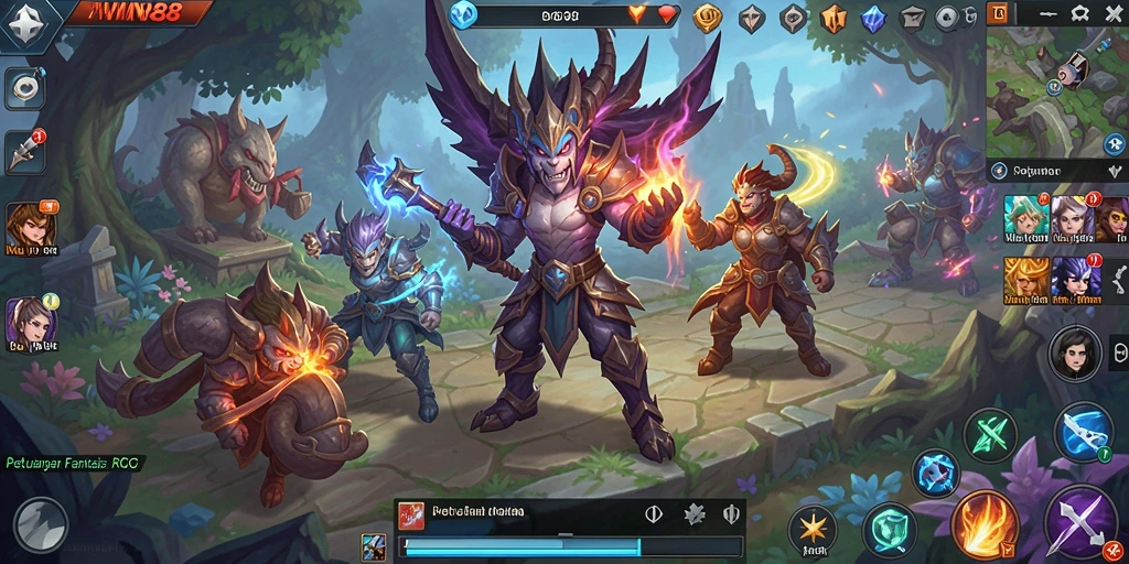 Tampilan gameplay WIN88 dengan karakter yang beraksi dalam petualangan RPG.