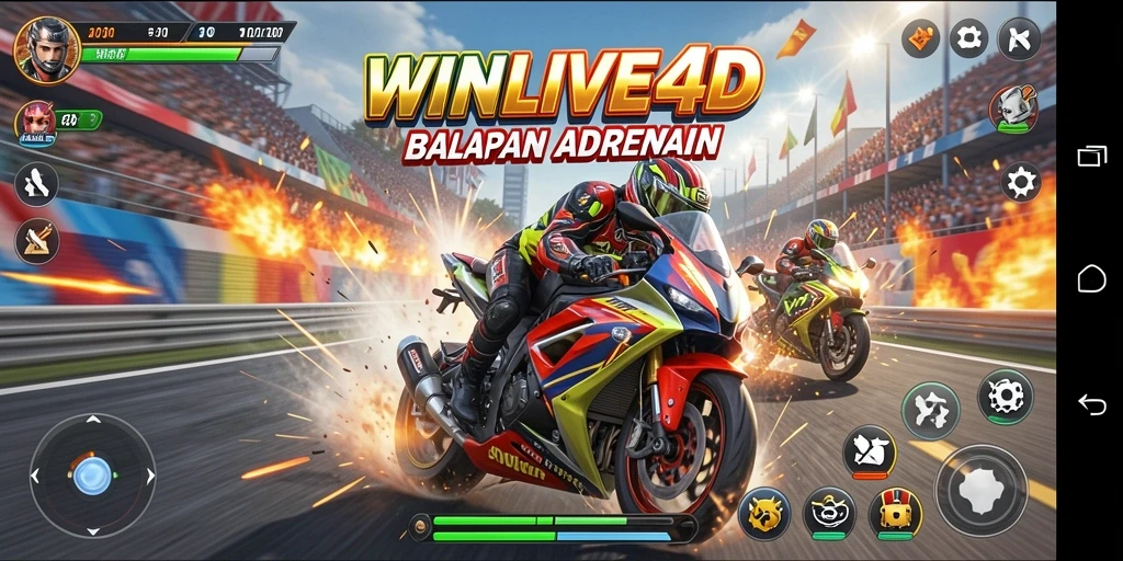 Gameplay seru balapan motor di WINLIVE4D yang mendebarkan.
